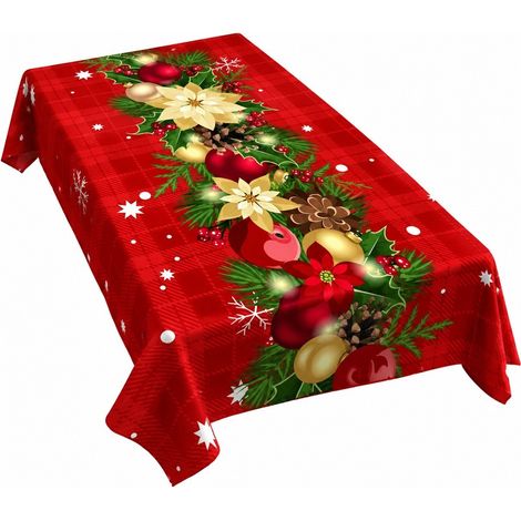 Nappe de Noël rectangulaire rouge décorative et imperméable en polyester rouge 70x70cm-1 (1/4)