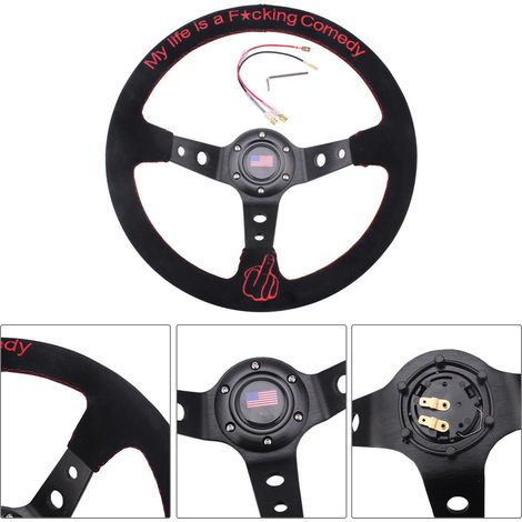 Auto-Tuningteile 14-Zoll-Lenkrad mit Wildlederbezug, Rennlenkrad mit tiefem Profil 345 mm - - (1/4)