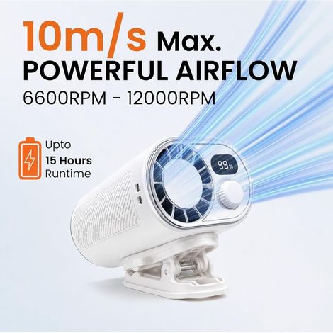Tragbarer Gürtelventilator mit stufenlos einstellbaren Geschwindigkeiten von 1 bis 100, 360° drehbarem Clipventilator, Digitalanzeige und 10-W-Powerbankfunktion, perfekt für den Einsatz im Freien und  (1/4)