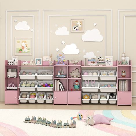 Organisateur de Rangement pour Jouets Étagère 4 Niveaux pour Enfants avec 8 Bacs Amovibles et Bibliothèque Armoire pour Tout-Petits Rose (1/2)