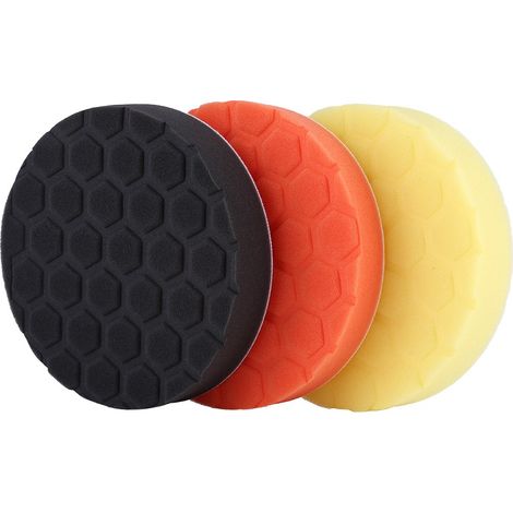 Kit de 3 tampons de polissage en éponge de 150 mm (6 pouces) pour polisseuse de voiture, orange, noir et jaune. (1/5)