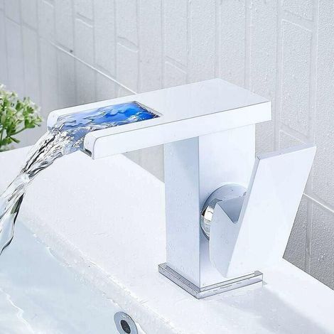 LED Robinet de salle de bain (Blanc) Chaud Froid Comptoir Lavabo Lavabo Salle De Bains Robinet (1/4)
