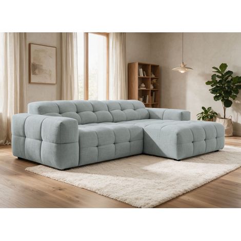 Canapé d'angle relax électrique en velours texturé gris FEDORA - (1/5)