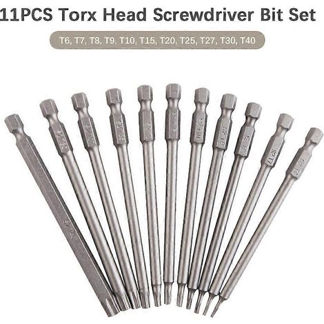 Jeu de 11 tournevis Torx Hea-D, tige hexagonale de 6,35 mm, forets de 100 mm de long, T6-T40 (1/5)