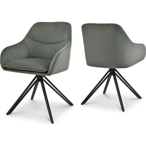 Bon Furni Terciopelo Silla de comedor Gris Claro, Set de 2, giratoria 360°, acolchada gruesa, ergonómica con reposabrazos (1/5)