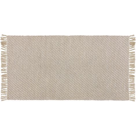 Alfombra de pasillo beige algodón yute con flecos 80 x 150 cm tejida a mano boho pasillo dormitorio Aladag (1/5)
