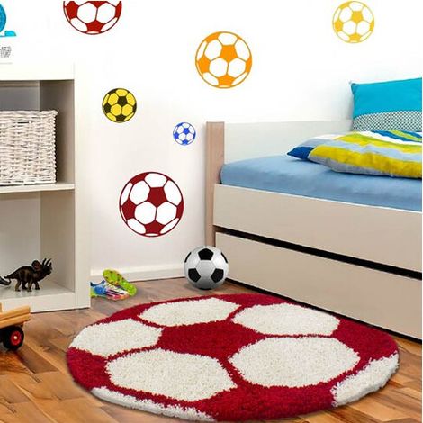 Tapis rond pour enfant shaggy doux Football Rouge Ø 100 (1/5)
