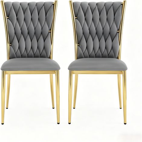 Sillas de comedor tapizadas en terciopelo gris oscuro con patas metálicas doradas, pack de 2 (1/5)