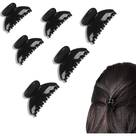 Sollbry 6 Pinces à cheveux en plastique - Petites pinces à cheveux - Mini pinces à cheveux vintage simples antidérapantes - Épingle à cheveux épaisse - Accessoires pour femmes et filles - Noir (1/5)