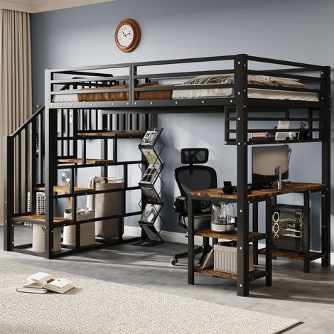 Kinder-Hochbett 120x200 cm mit Schreibtisch und Regal OKMYHOME (1/5)