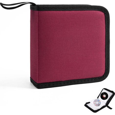 Sacoche de rangement pour CD, étui pour DVD, pochette de rangement pour ROM, système de rangement pour disques (40 disques), pochette zippée en tissu Oxford. (1/5)