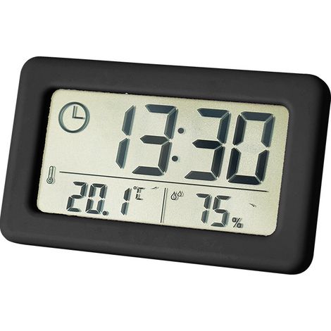 Digitaler Mini Wecker,mit Alarmfunktion, mit Thermometer und Luftfeuchtigkeitsmesser, ideal als Reiseuhr, für Klausuren, Quarzuhr, Tischuhr, klein und kompakt, grau