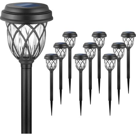 Lot de 10 lampes solaires d'extérieur décoratives pour allée (Noir, blanc chaud) (1/5)