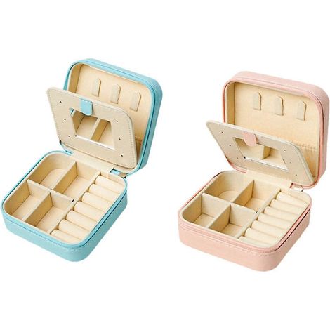 Lot de 2 boîtes à bijoux avec miroir, mini boîte de rangement portable pour bijoux (1/5)