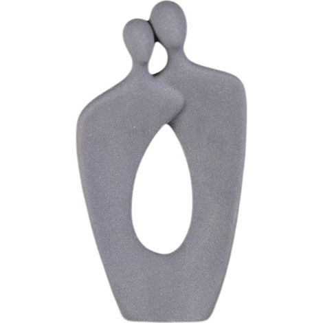 Elegante figura de cerámica "Pareja romántica abstracta" en gris, blanco y rojo, 14 x 7 cm, 740 g, con corazón: un regalo con estilo. (1/5)