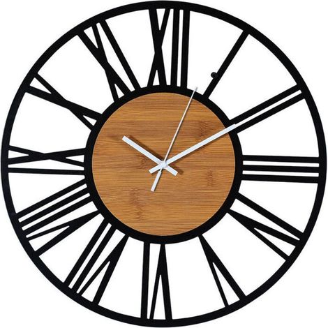 Vintage-Industrie-Wanduhr aus schwarzem Holz, geräuschlos, Wohnzimmer, 40 cm, Packung (1/5)