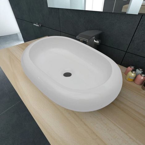 Lavabo en céramique, ovale, blanc, 63 x 42 cm