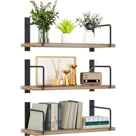 Etagere Murale Bois Lot de 3, Rustique Étagères Salle de Bain, Décoration et Rangement Tablettes Flottantes pour Salon, Cuisine, Chambre, Bureau (Couleur Naturelle) (1/5)