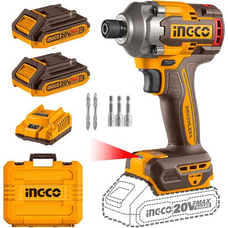 Ingco CIRLI2028E Avvitatore a impulsi a batteria 20 V 285 Nm 1/4" con 2 batterie 2 ah in valigetta (1/4)