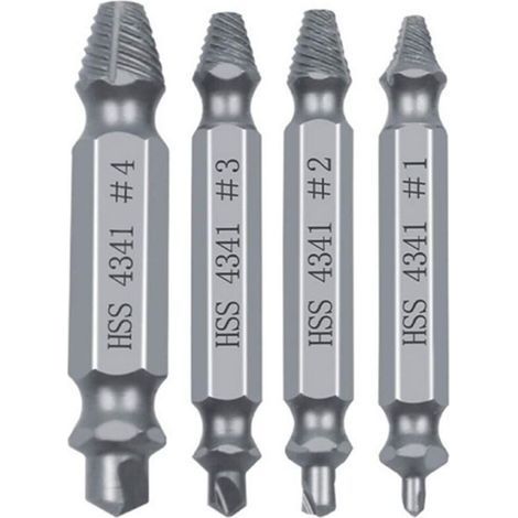 Screw extractor, broken tool set, damaged bolt guide set, easy-to-remove broken fastener kit (4 pieces HSS 4341, Silver) (1/5)