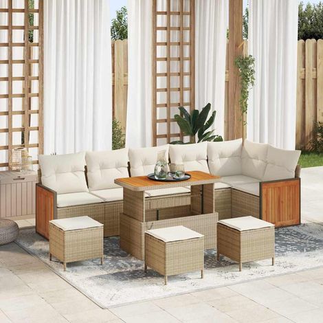 Garten-Sofa-Set 10 pcs Beige und Creme Poly-Rattan vidaXL (1/5)