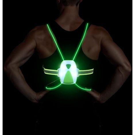 Lampe Course à Pied, Gilet Réfléchissant Running avec Éclairage LED Réglable, Lampe de Poitrine Rechargeable avec Gilet de Sécurité Convient aux Runnings Nuit,Vert (1/5)