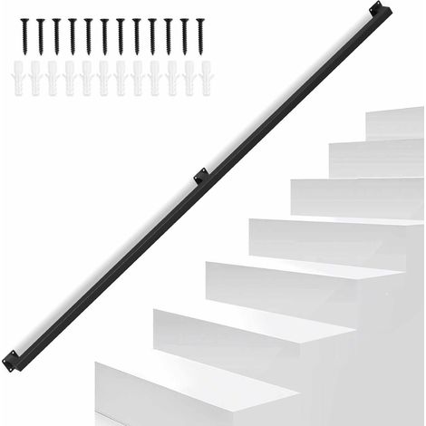 TolleTour Ringhiera per scala a muro Corrimano per scala nero  Rivestimento ringhiera Lunghezza 200 cm Realizzato in metallo Interno Esterno