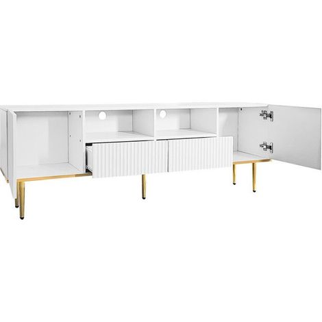 Meuble TV - Moderne - Pieds dorés - 165x36x55 cm - Deux tiroirs - Blanc (1/5)