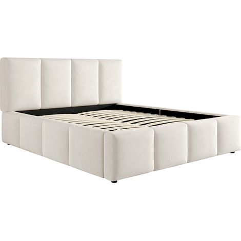GagaLit rembourré 180x200 cm avec tête de lit, chenille beige (1/5)