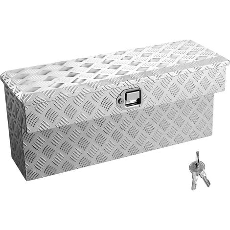 Mophorn Caja de herramientas de aluminio para camioneta, con cerradura y llave, diseño con patrón de cinco barras, ideal para remolques y autocaravanas, dimensiones de 864 x 305 x 390 mm, color plata (1/5)
