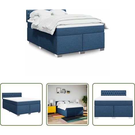 vidaXL Matelas à ressorts ensachés - Sommier à lattes de lit avec matelas Bleu 140x190 cm Tissu (1/5)