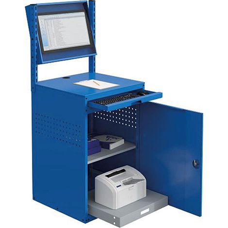 Armadio fisso per computer - Blu industriale - Cassetta e vassoio per schermo da 24 pollici inclinabile - W040010029-GCBI