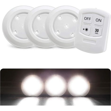 Spot LED Sans Fil avec Télécommande – Eclairage LED Sous-Meuble- Lampe Sous Meuble Cuisine, Placard, Armoire- Lot de 3 Spots + 1 Télécommande (1/5)