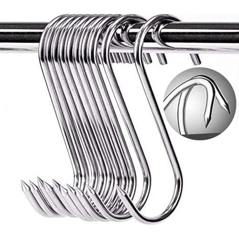 10 ganchos en forma de S de acero inoxidable de 240 x 3,5 mm para barbacoa, carne, salchichas y utensilios de cocina. (1/5)