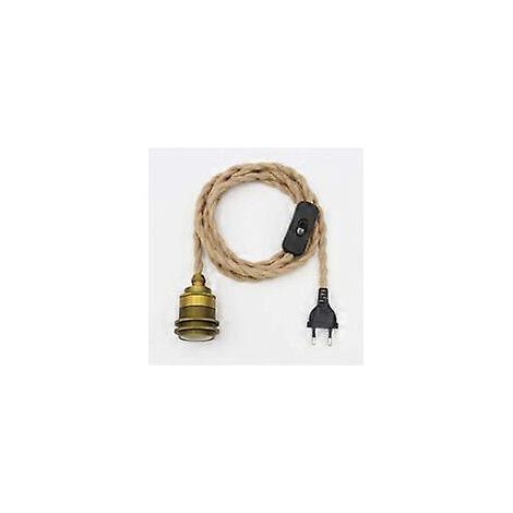 Kit de lampe suspendue vintage en corde de chanvre avec interrupteur et prise, à monter soi-même. Câble et cordon textile pour éclairage décoratif de chambre ou salon. (1/5)