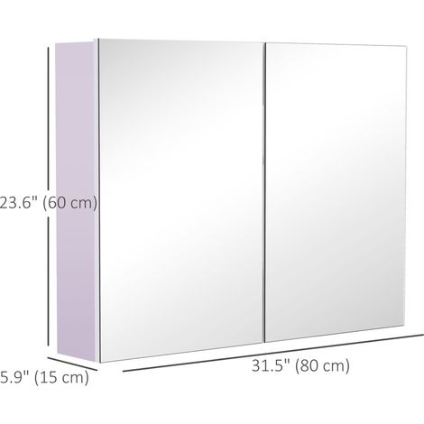 Armoire de salle de bain lilas clair avec miroir, rangement mural, double porte et étagère réglable, style moderne (1/5)