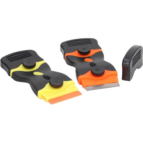 Lot de grattoirs double tranchant multifonction ABS avec 2 manches 2 grattoirs 6 lames plastique 6 lames métal pour joint carrelage colle maison (1/5)