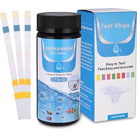 150PCS 7 en 1 Bandelettes de Test pour Piscine, Papier Test pour Aquarium, Bandelettes pour Test de Qualité d'eau sur Nitrate, Chlore Libre,Ph, Nitrite, Dureté, Racine carbonatée, Azote Ammoniacal