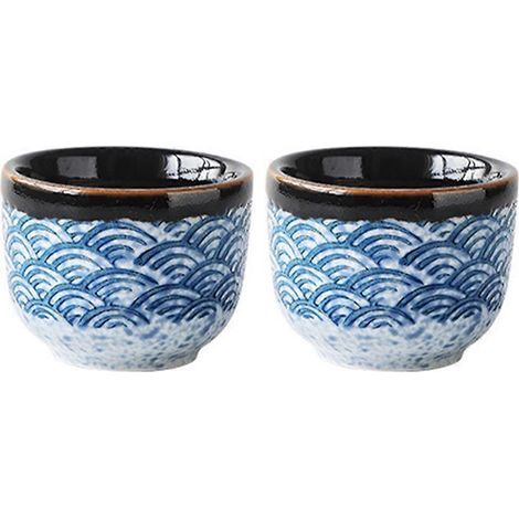 Lot de 2 tasses à saké en céramique de style japonais, élégantes et raffinées.-5.8X5.8X4CM-Assorted Color (1/4)