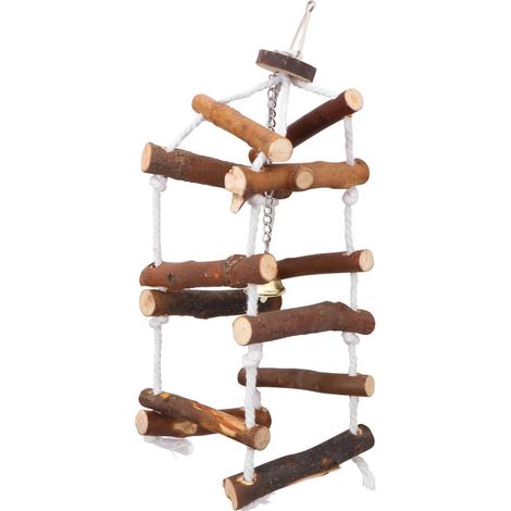 Hanging Bird Swing with Rope Loop, Three-Tier Wooden Bar, Parrot Toy for Cage or Garden (1/5)
