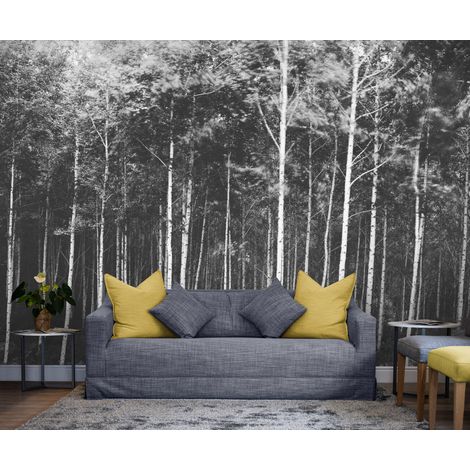 Papier Peint Noir et Blanc - Forêt Sereine - 150 x 250 cm (1/2)