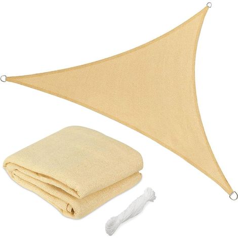 Voile d'ombrage Triangulaire en HDP, résistante, Protection UV 90%, terrasse avec Crochet, œillets Beige, 3 6 x 3 6 m. (1/5)
