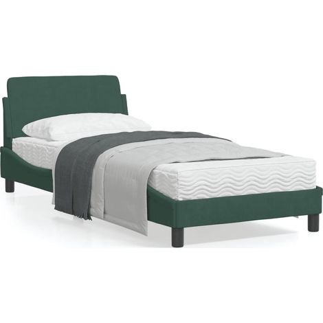 Cadre de lit avec tête de lit Vert foncé 90x190 Velours (1/5)