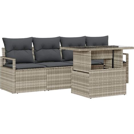 Maison Exclusive - Set Divano da Giardino 5 pcs Grigio chiaro Poly Rattan