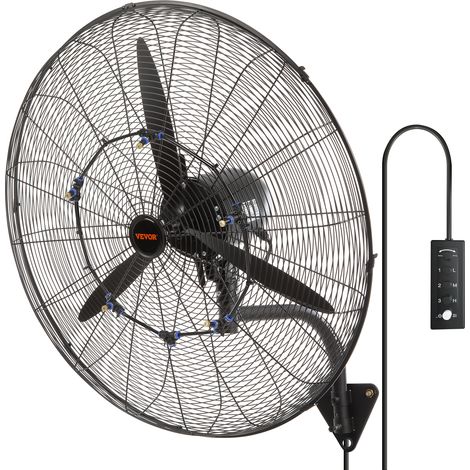 VEVOR Ventilatore da Parete 1400 giri/min 3 Velocita Regolabile max. 9500 CFM, Ventilatore da Parete Industriale Oscillante Impermeabile, Commerciale o Residenziale per Magazzino, Officina, Nero