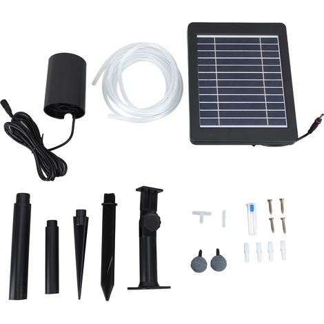Ortviai Pompe à air solaire pour bassin 6 V 4 W, débit ≥ 0,8 L/min, étanche IP64, 3 modes, batterie intégrée 2200 mAh