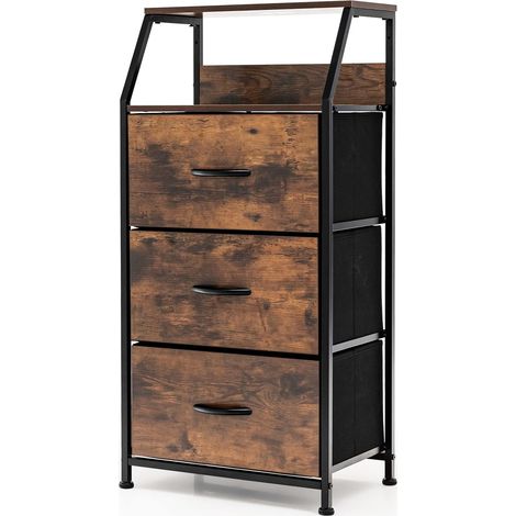 Costway – Commode enfant 3 tiroirs en tissu – Structure en acier renforcé – Étagère supérieure et comptoir spacieux – Dimensions 45x29,5x92 cm (1/5)