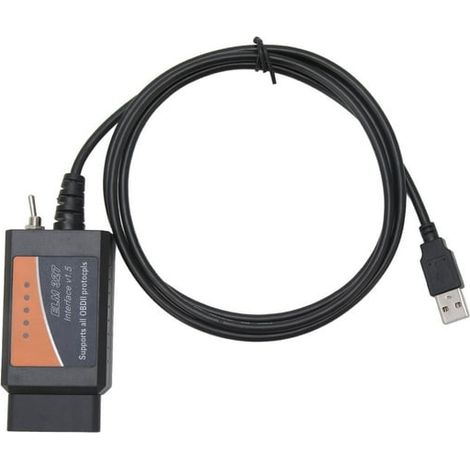 Adaptateur OBD2 USB ELM327 lecteur de codes diagnostic câble pour FORScan FoCCCus, outil scan auto, interface véhicule, connecteur OBDII, diagnostic électronique embarqué. (1/5)