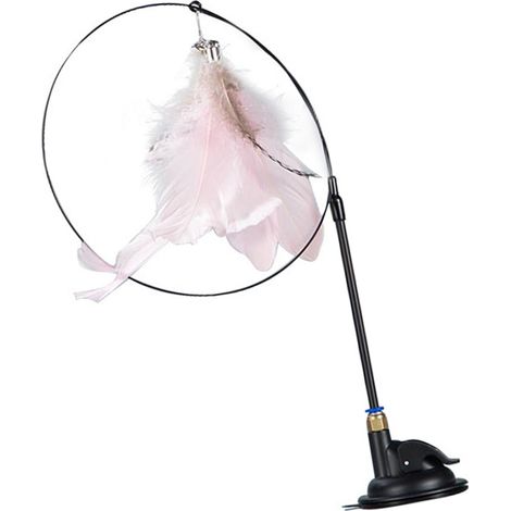 Chat Teaser bâton résistant aux morsures ventouse plume cloche jouet auto-divertissement relaxant interactif rose (1/5)