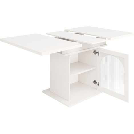 Mesa de comedor extensible de MDF blanco 140 x 80 x 76 cm con 3 estantes (1/5)